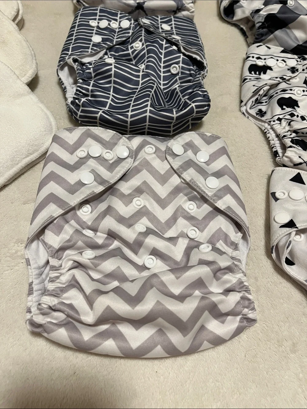 Nora’s Nursery | Adjustable Black & White Patterned Cloth Diaper Lot